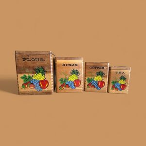 Vintage 1960s Fruit Decoupage Canister Set: Retro Farmhouse Kitchen Decor